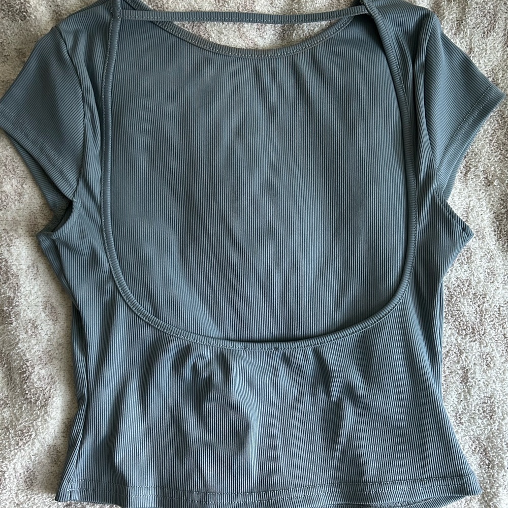 Princess Polly Slate Blue Open Back Short Sleeve Top